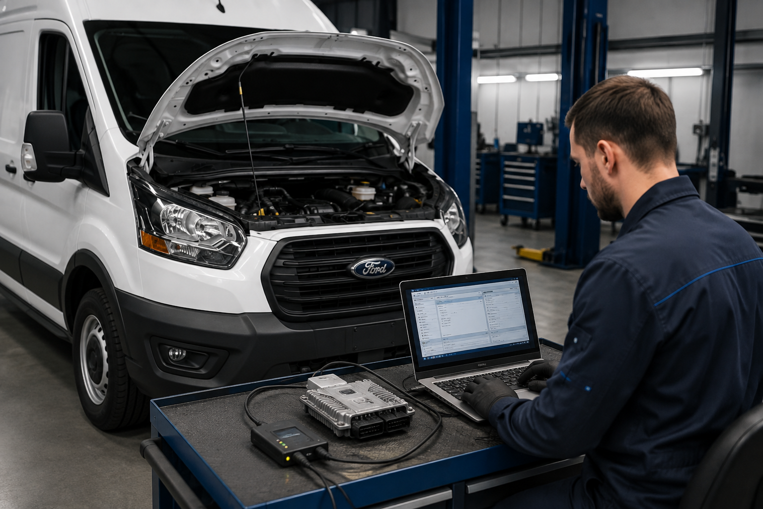 Программирование электронного блока Ford Transit с диагностическим компьютером