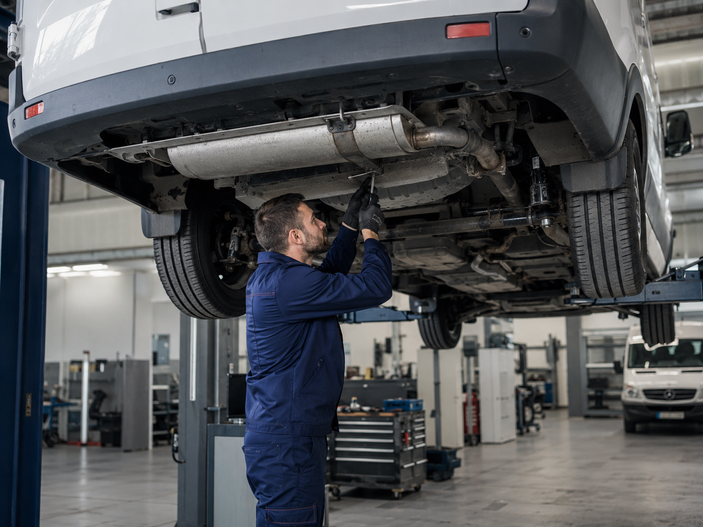 Проверка ходовой части Ford Transit перед регулировкой развал-схождения